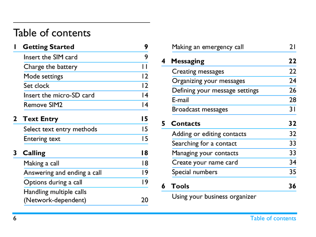 Philips CTX503WHT/00 manual Table of contents 