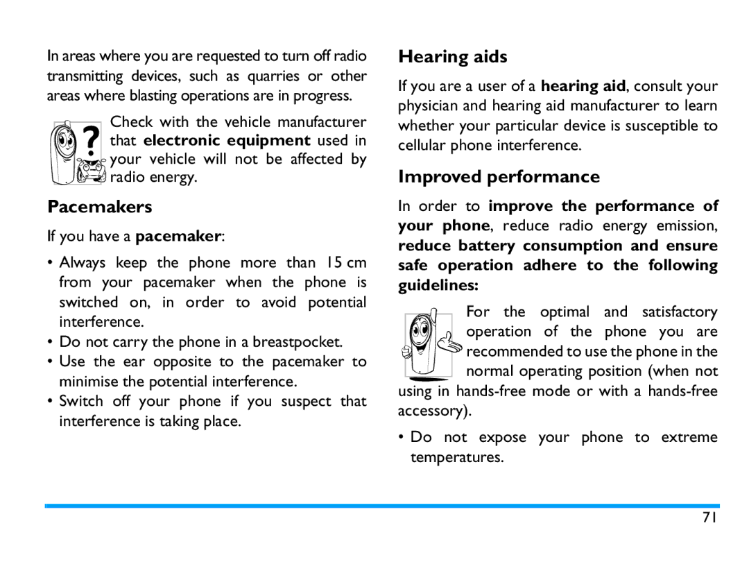 Philips CTX503WHT/00 manual Pacemakers, Hearing aids, Improved performance, Order to improve the performance 