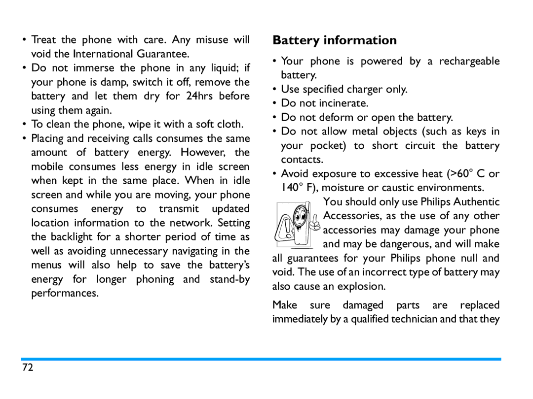 Philips CTX503WHT/00 manual Battery information 