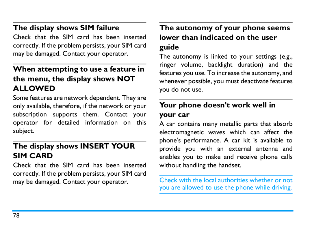 Philips CTX503WHT/00 manual Display shows SIM failure, Display shows Insert Your SIM Card 