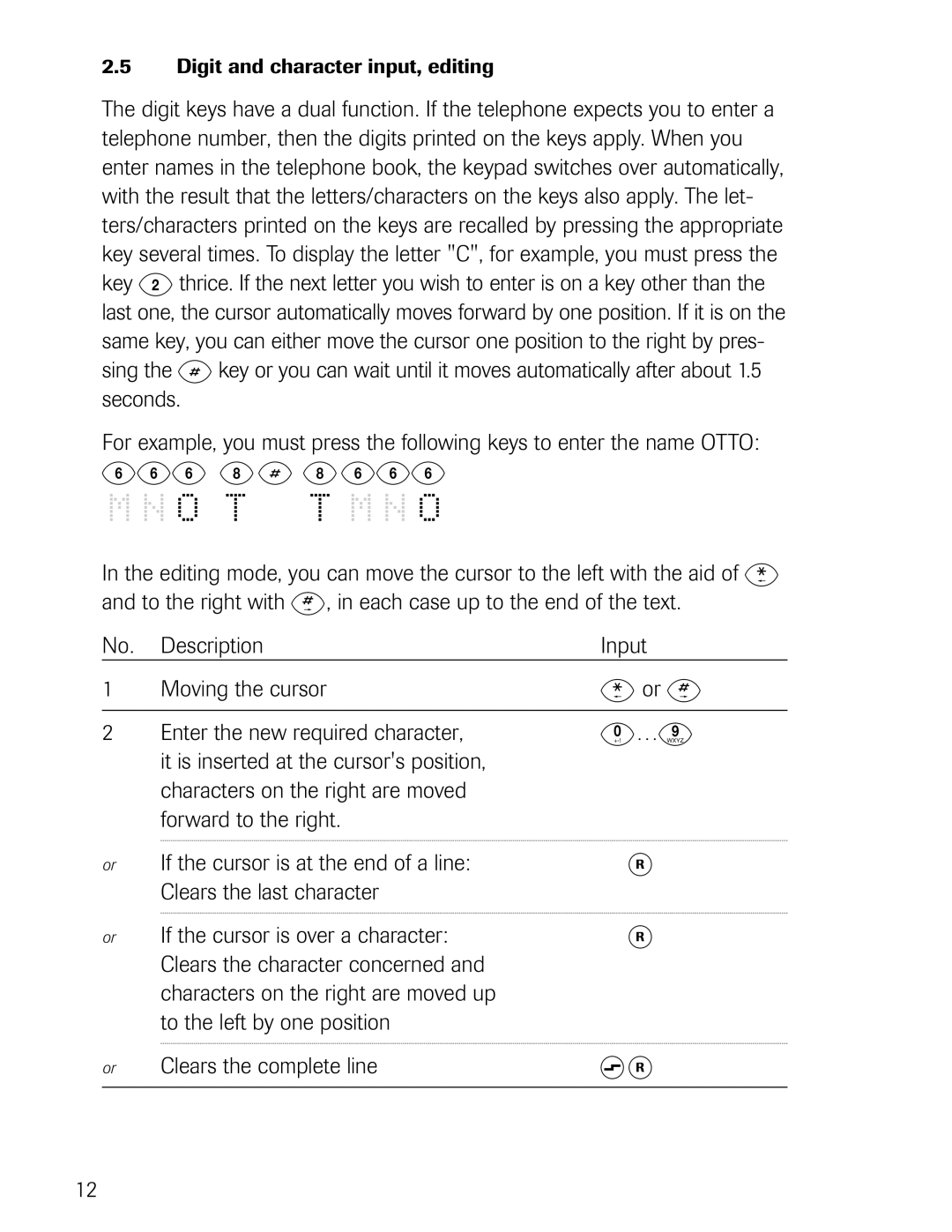 Philips D711, D721 manual 666 8#, ± or ‘, Description Input Moving the cursor, Clears the complete line 