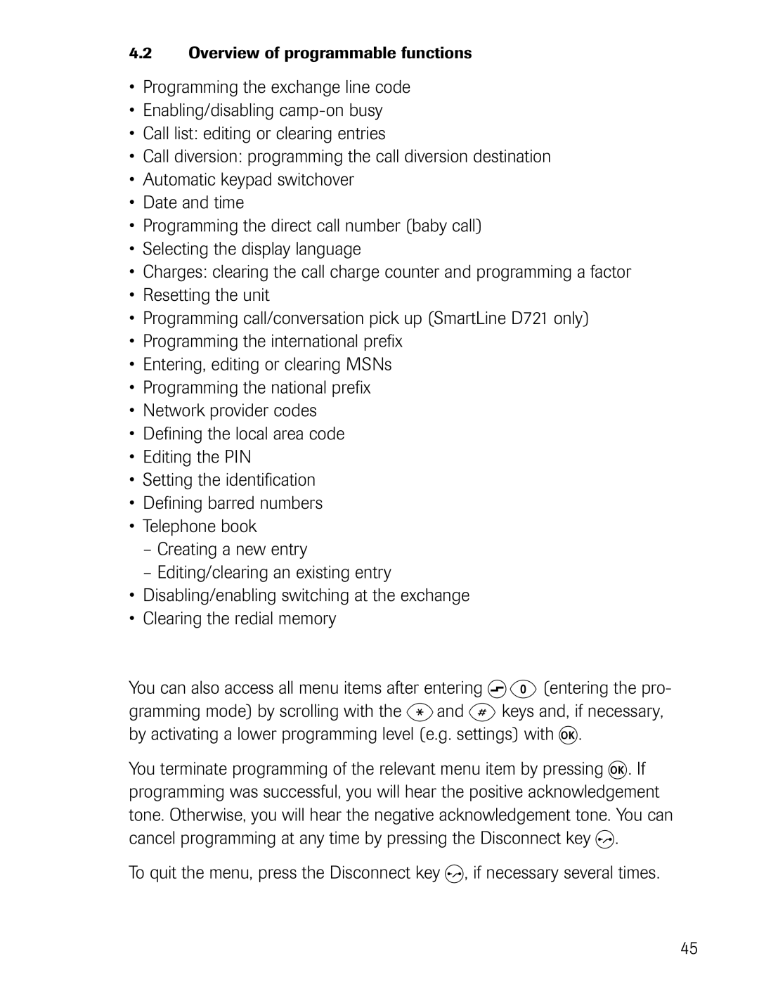 Philips D721, D711 manual Overview of programmable functions 