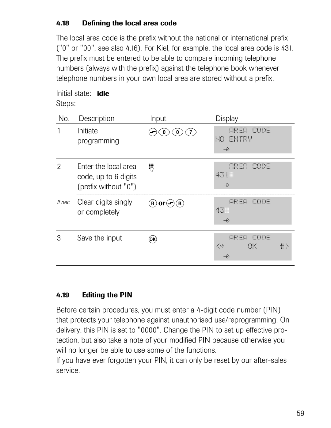 Philips D721, D711 manual S007, Enter the local area, Code, up to 6 digits, Prefix without 