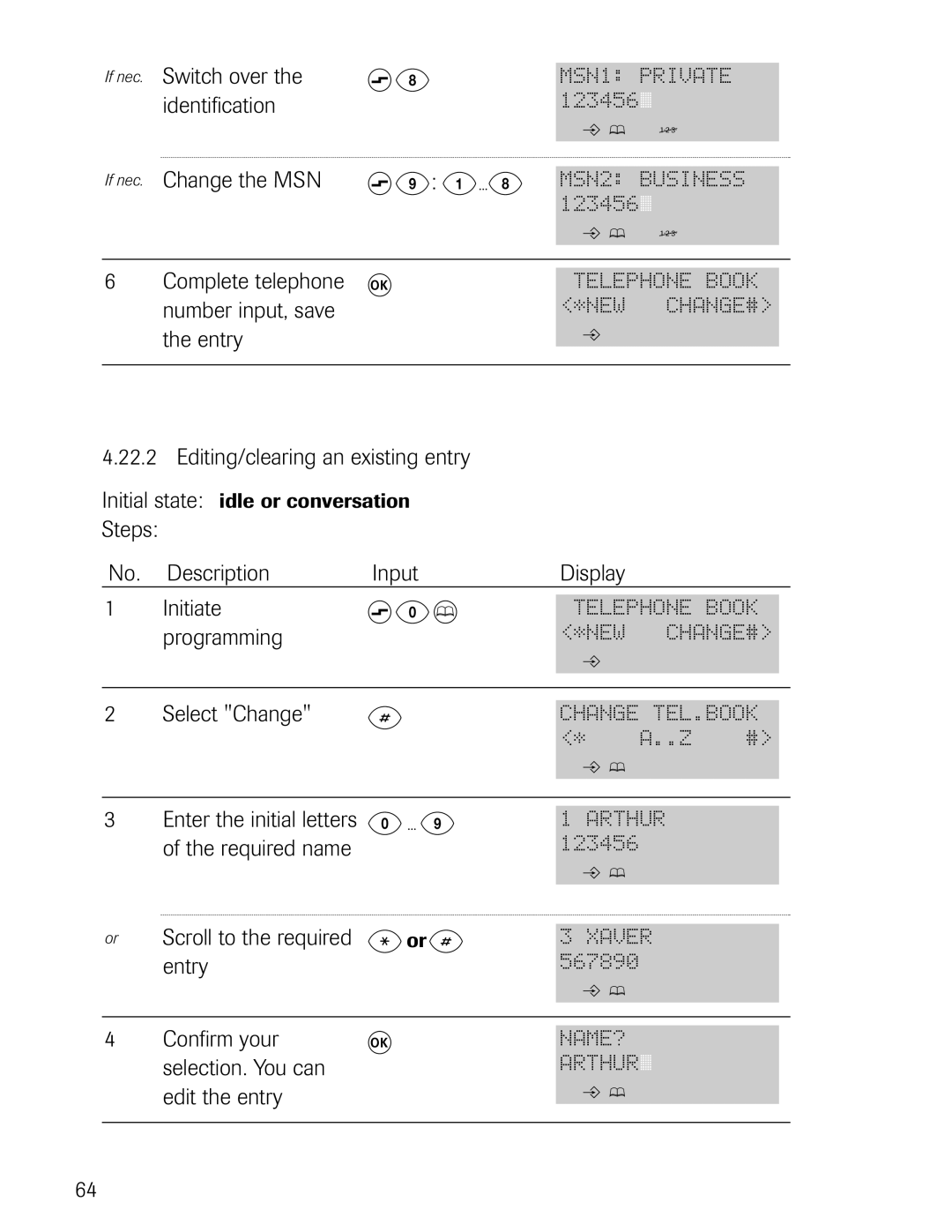 Philips D711, D721 manual Number input, save, Entry 