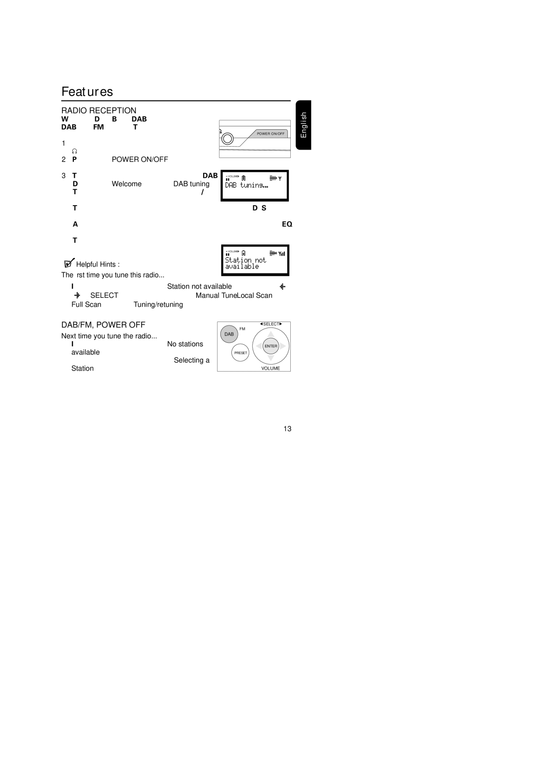 Philips DA1000 user manual Features, Radio Reception, DAB/FM, Power OFF 