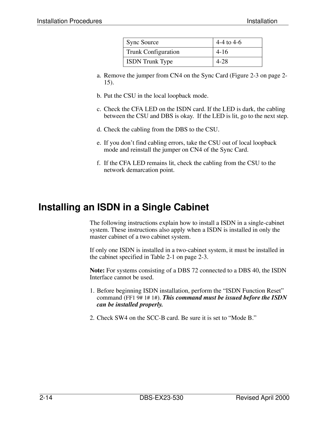 Philips DBS-EX23-530 manual Installing an Isdn in a Single Cabinet 