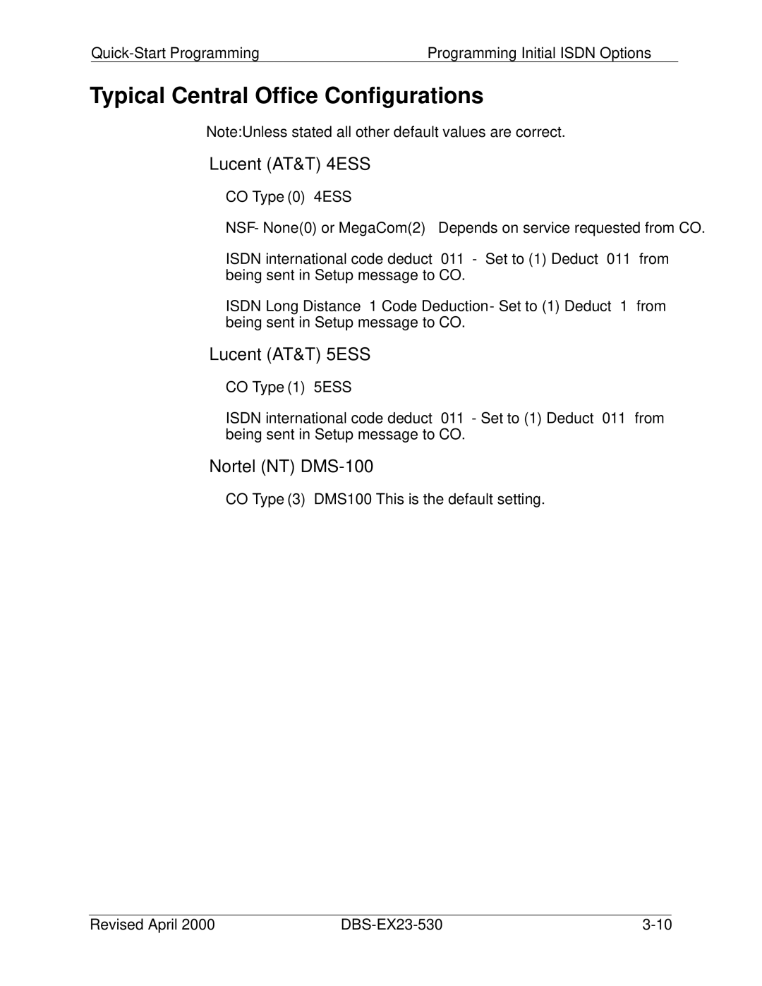 Philips DBS-EX23-530 manual Typical Central Office Configurations, CO Type 0 4ESS 