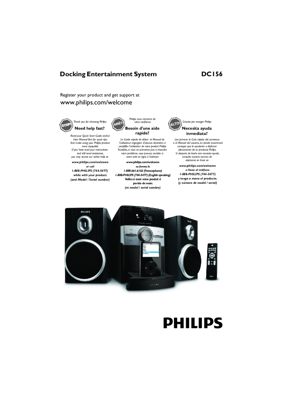 Philips DC156/37 quick start Docking Entertainment System 