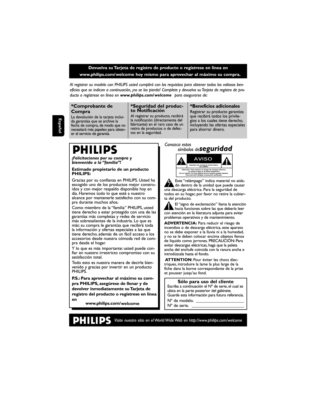 Philips DC177 owner manual Espa- ol 