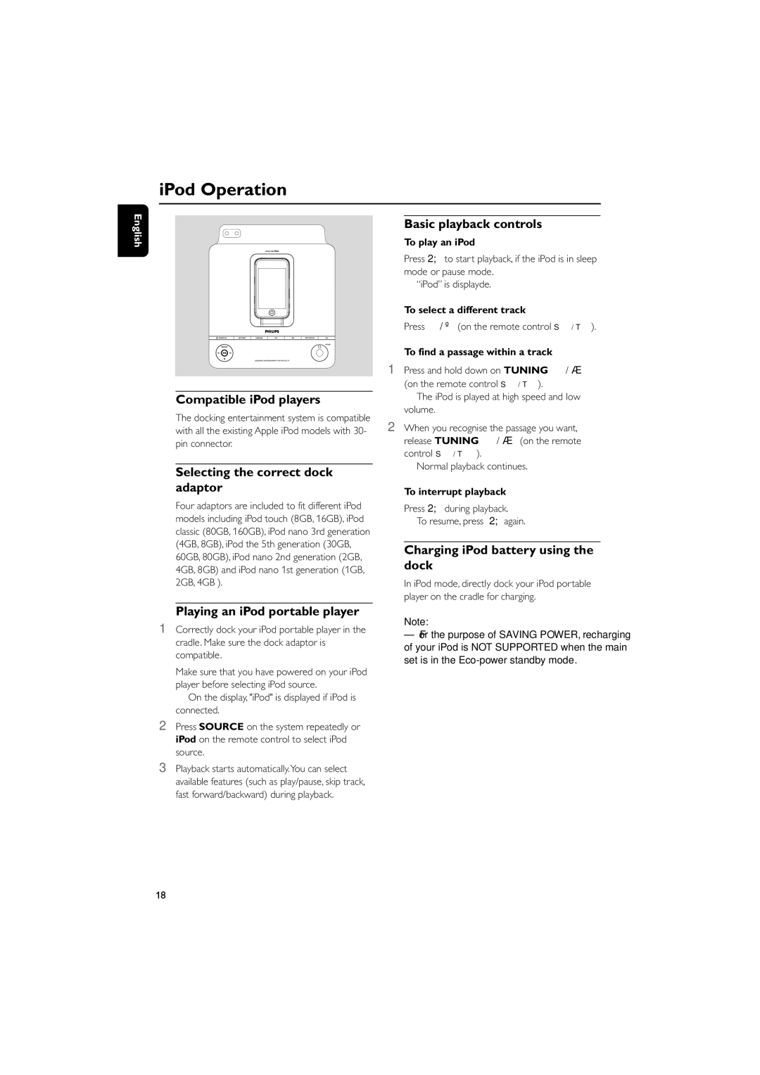 Philips DC177 owner manual IPod Operation 