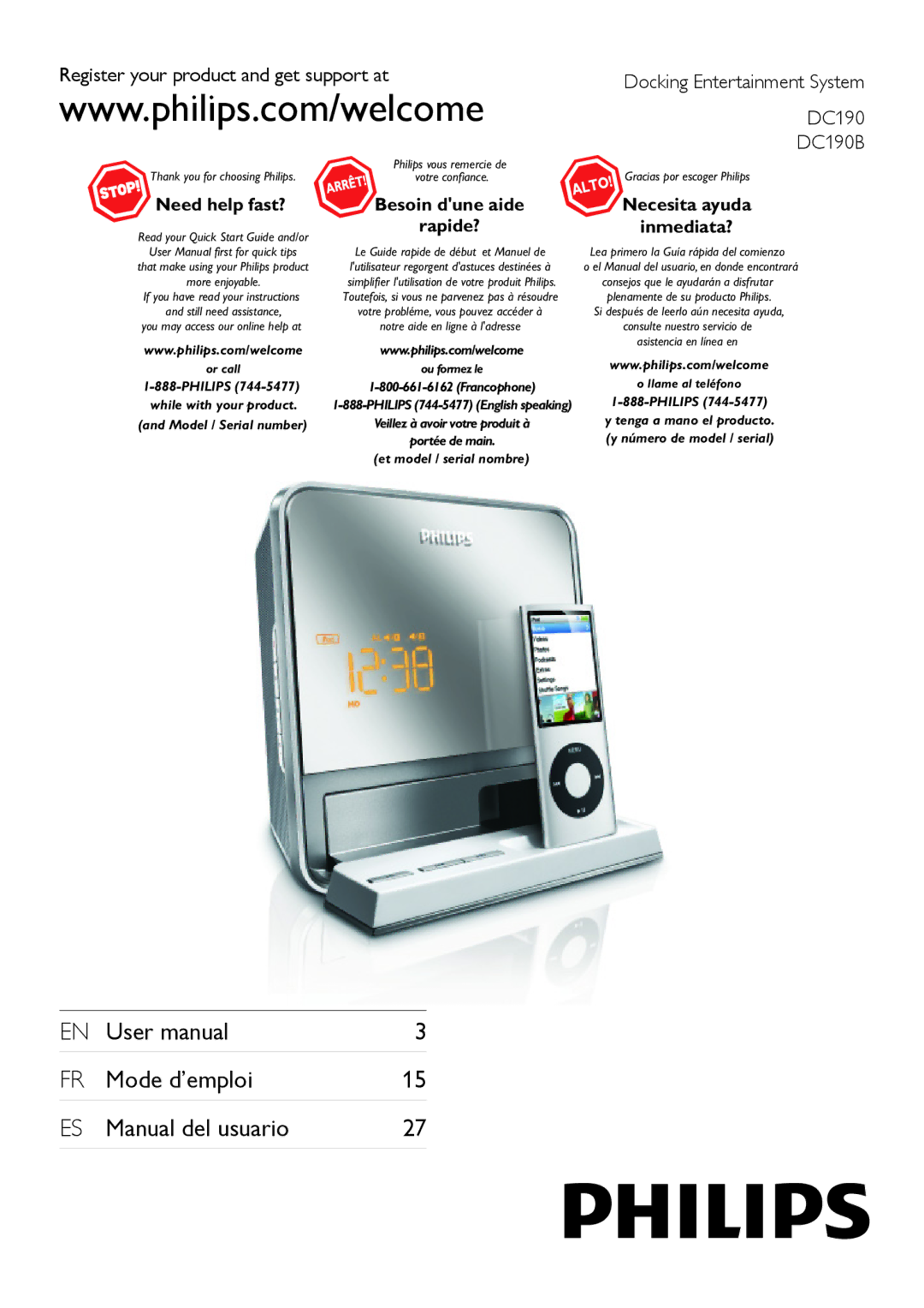 Philips DC190B/37 user manual Mode d’emploi Manual del usuario, Register your product and get support at 