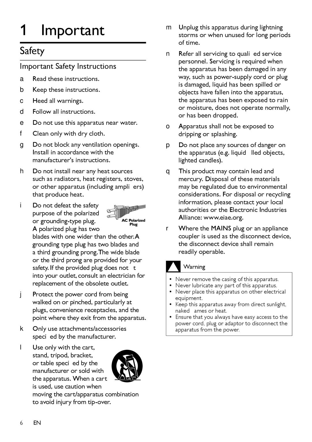 Philips DC190B/37 user manual Important Safety Instructions 