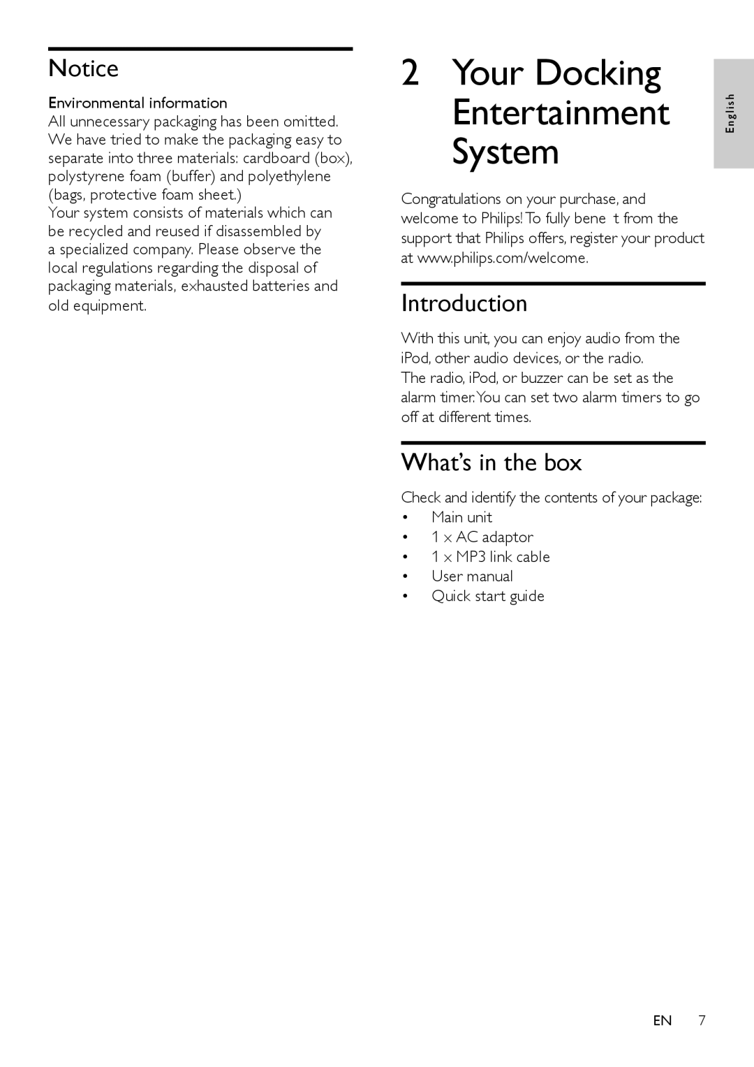 Philips DC190B/37 user manual Introduction, What’s in the box, Environmental information 