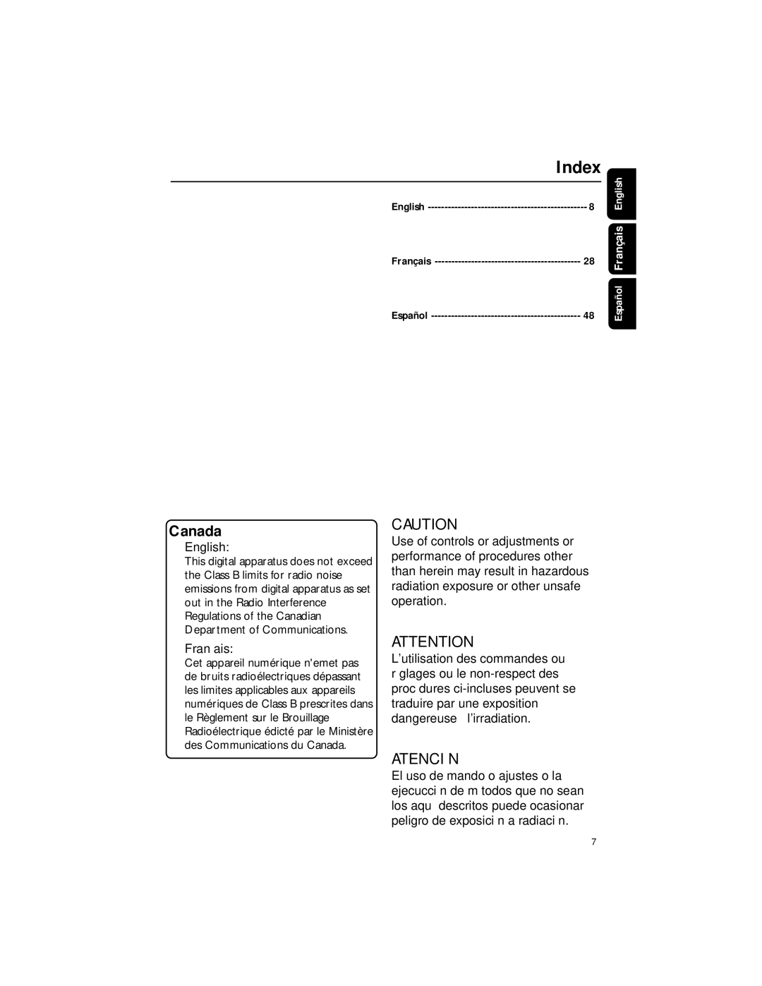 Philips DC199B quick start Index, English, Franćais 