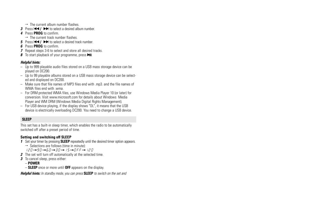 Philips DC200/05 user manual Setting and switching off Sleep 