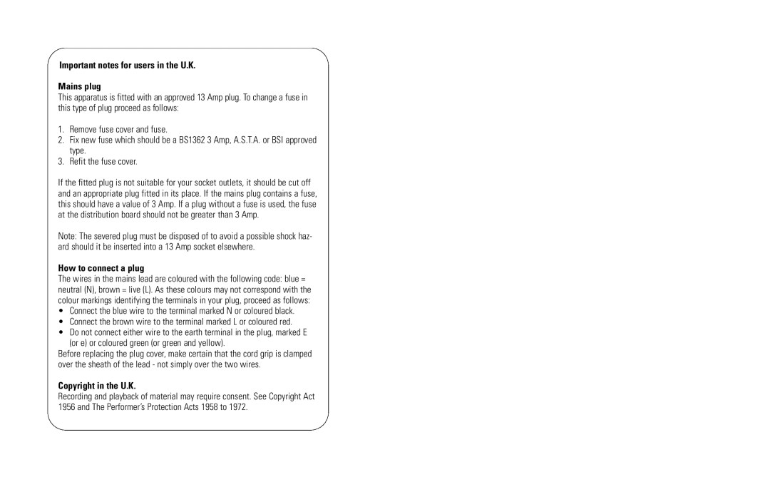 Philips DC200/05 user manual Important notes for users in the U.K Mains plug, How to connect a plug, Copyright in the U.K 