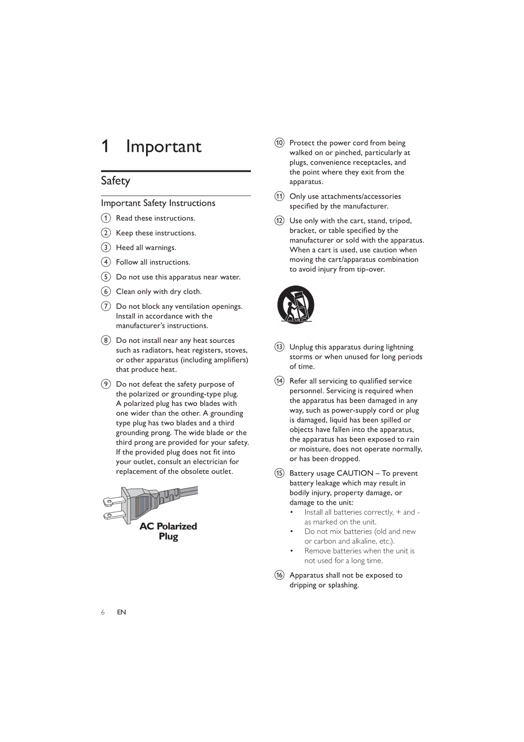 Philips DC290/37 user manual Important Safety Instructions, Use only with the cart, stand, tripod 