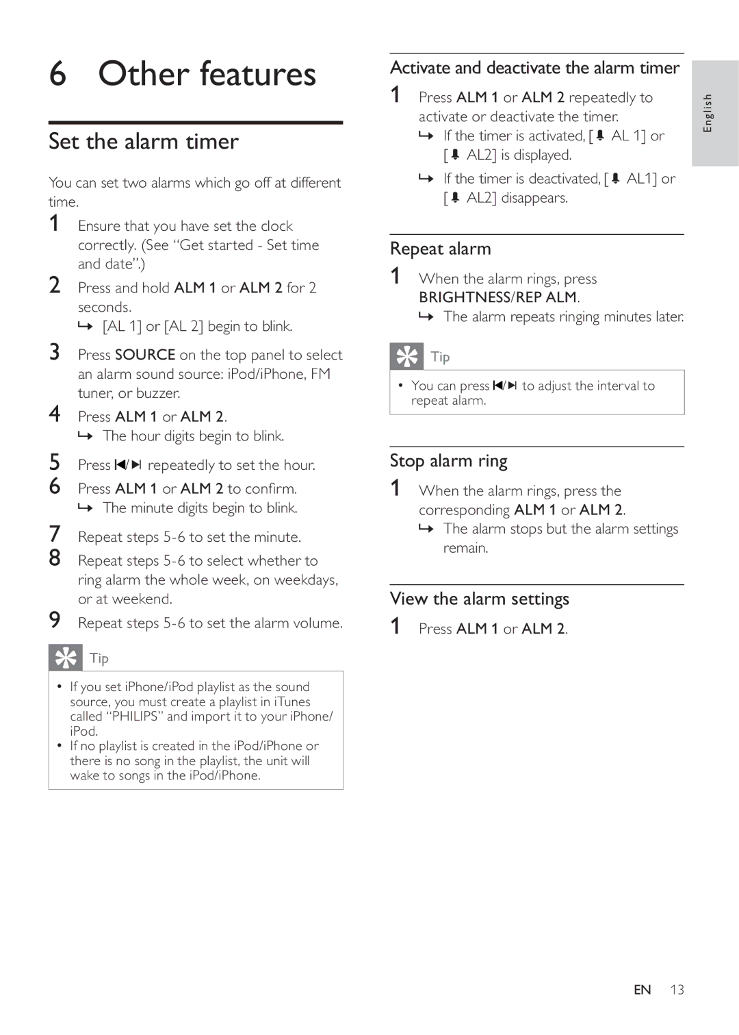 Philips DC290/61, DC290/12 user manual Other features, Set the alarm timer 