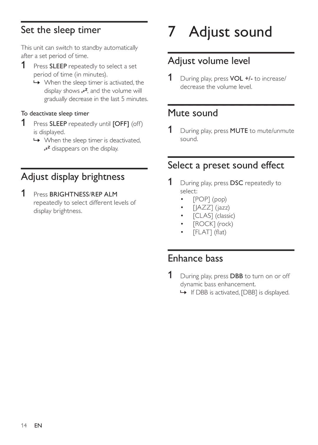 Philips DC290/12, DC290/61 user manual Adjust sound 