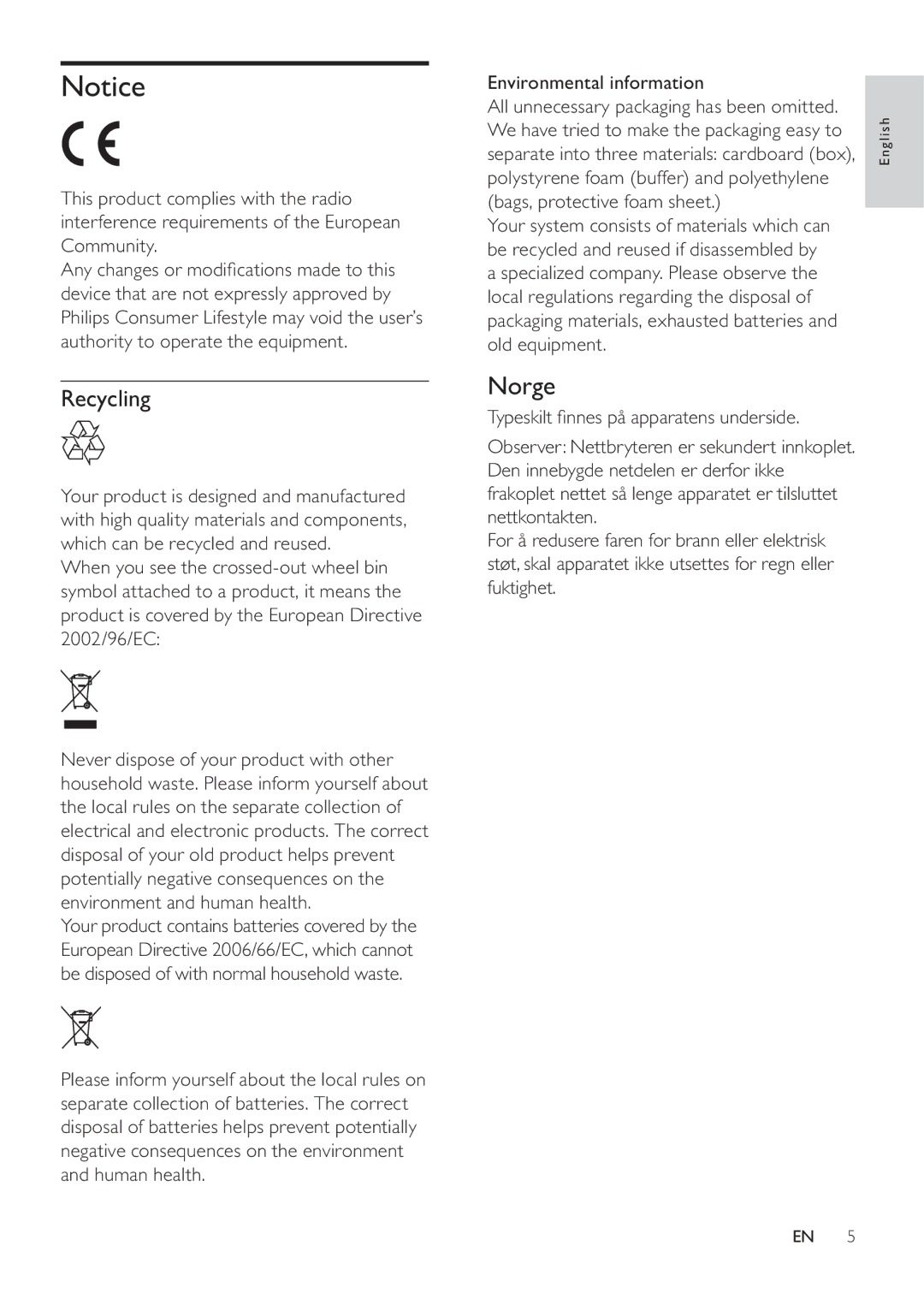 Philips DC290/61, DC290/12 user manual Recycling, Environmental information 