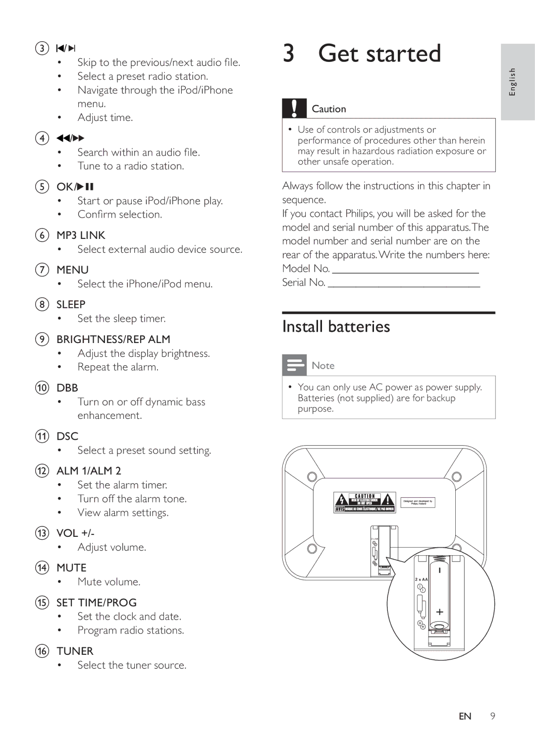 Philips DC290/61, DC290/12 user manual Get started, Install batteries 