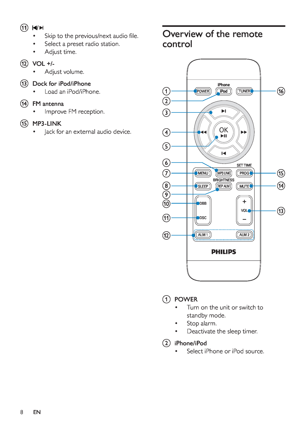 Philips DC290/12, DC290/61 user manual Overview of the remote control, p o n m 