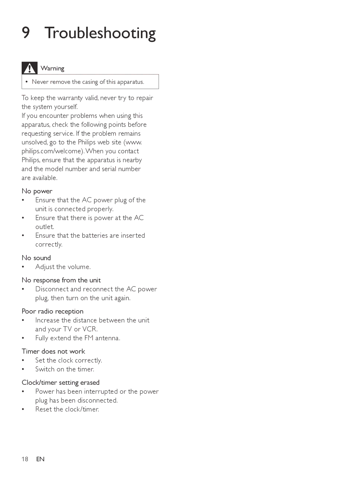 Philips DC290B user manual Troubleshooting 