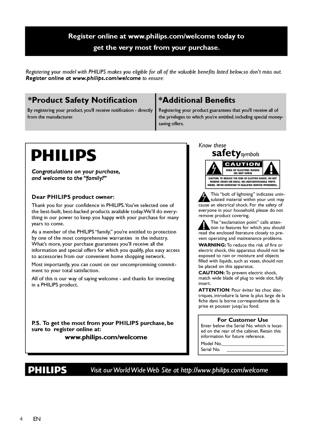 Philips DC290B user manual Product Safety Notification 