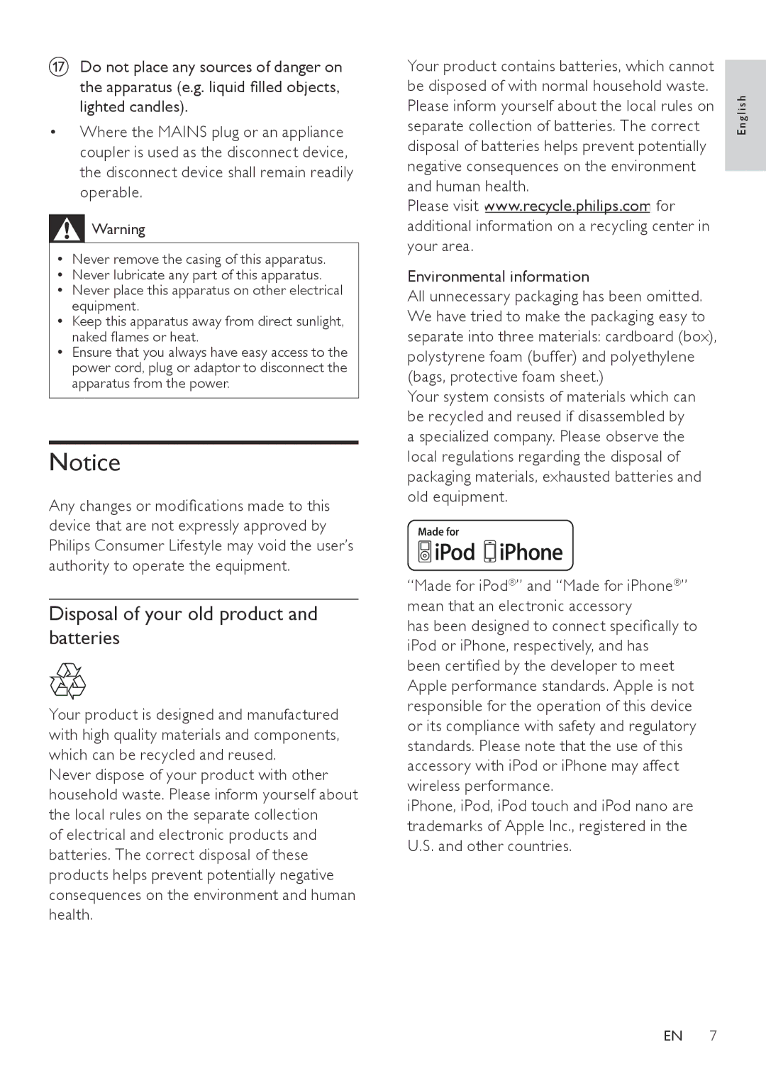 Philips DC290B user manual Disposal of your old product and batteries, Environmental information 