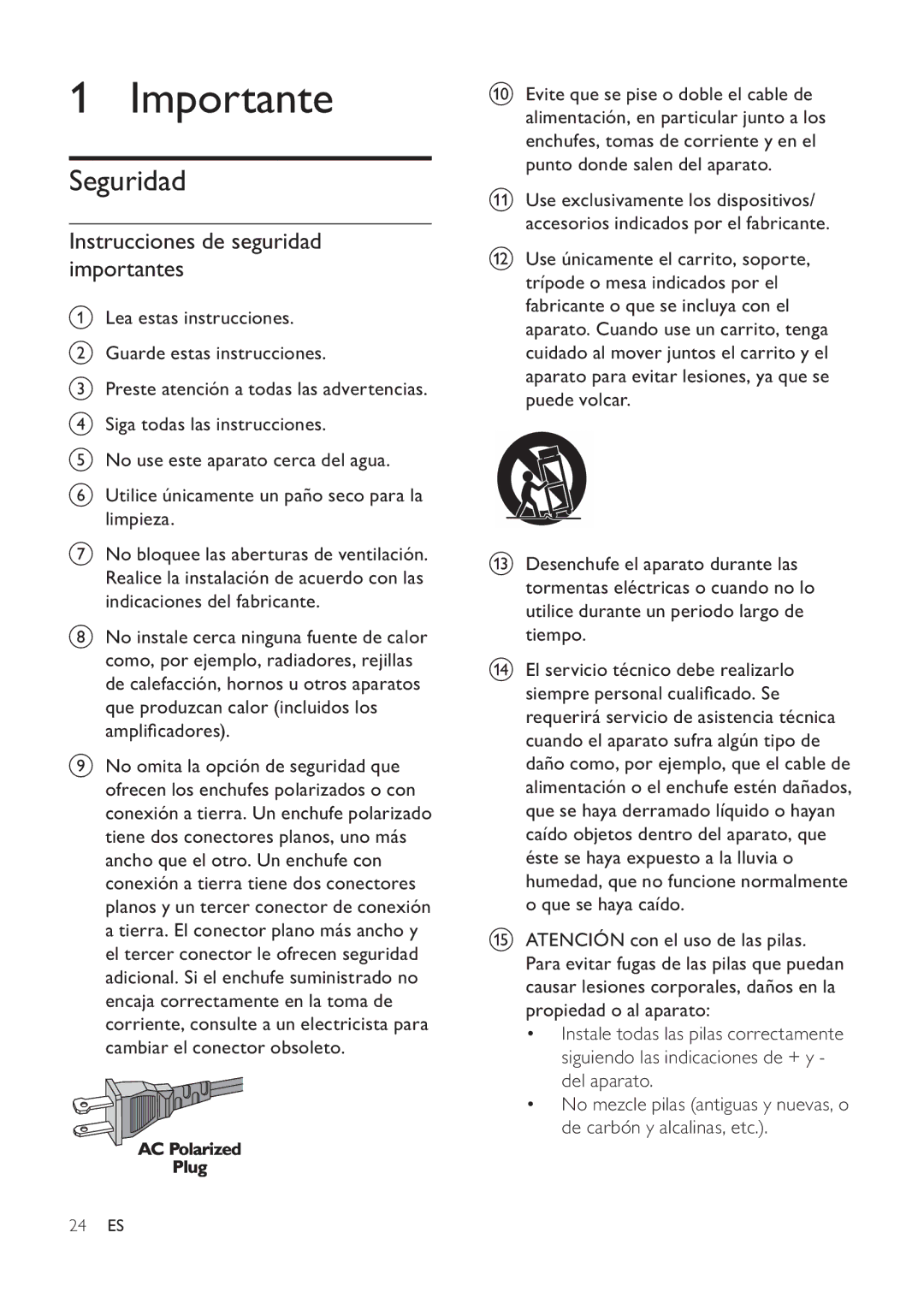 Philips DC291 user manual Importante, Seguridad, Instrucciones de seguridad importantes 