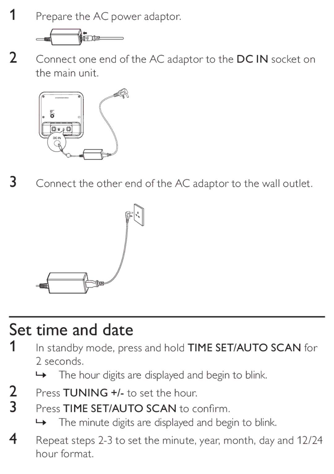 Philips DC315/05 user manual Set time and date 