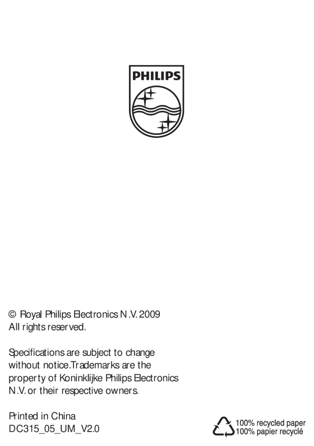 Philips DC315/05 user manual Royal Philips Electronics N.V All rights reserved, DC31505UMV2.0 