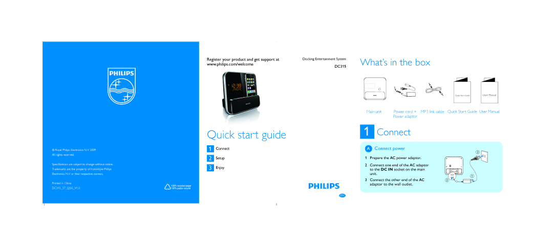 Philips DC315/37 quick start What’s in the box, Connect power 