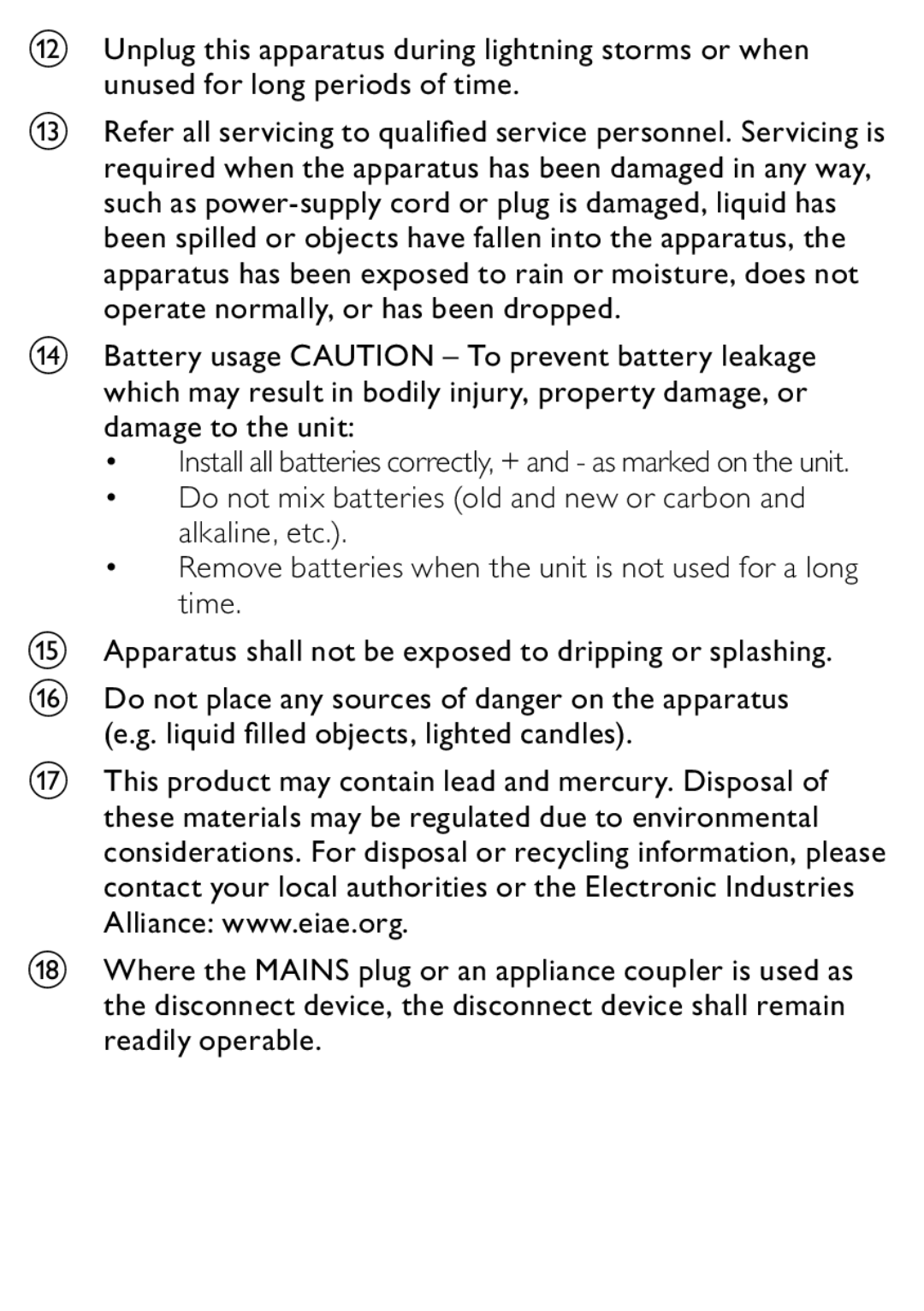 Philips DC315/93 user manual Install all batteries correctly, + and as marked on the unit 