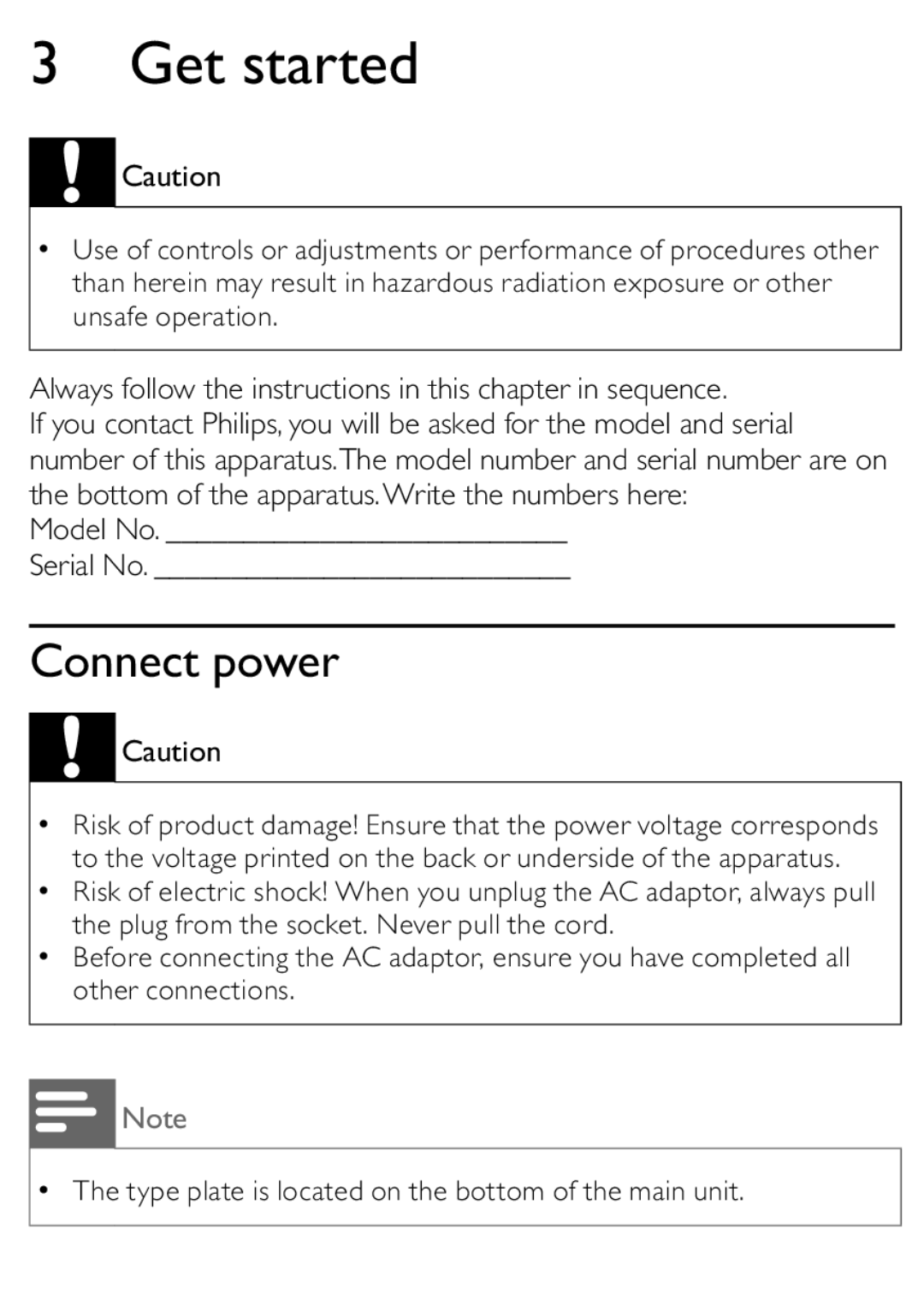 Philips DC315/93 user manual Get started, Connect power 