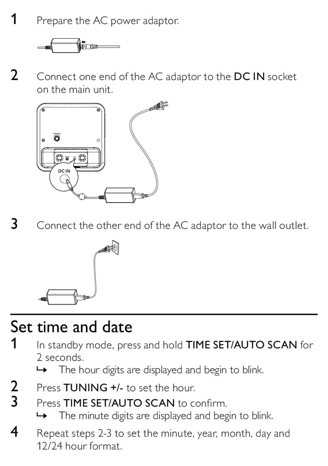 Philips DC315/93 user manual Set time and date 