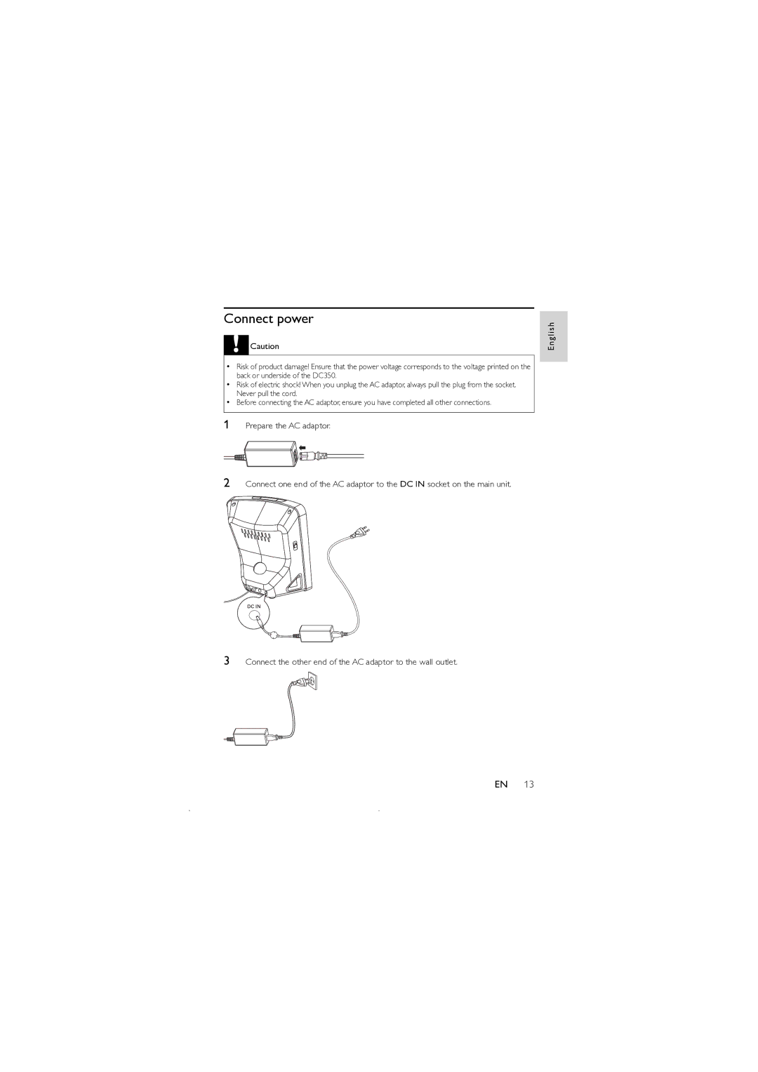 Philips DC350 user manual Connect power 