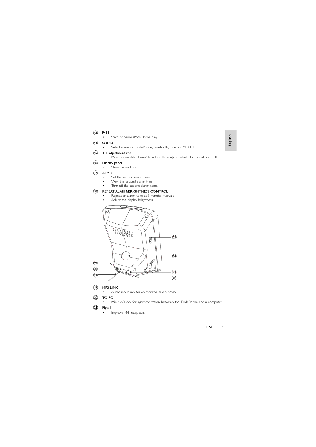 Philips DC350 user manual Pigtail Improve FM reception G l i s h 