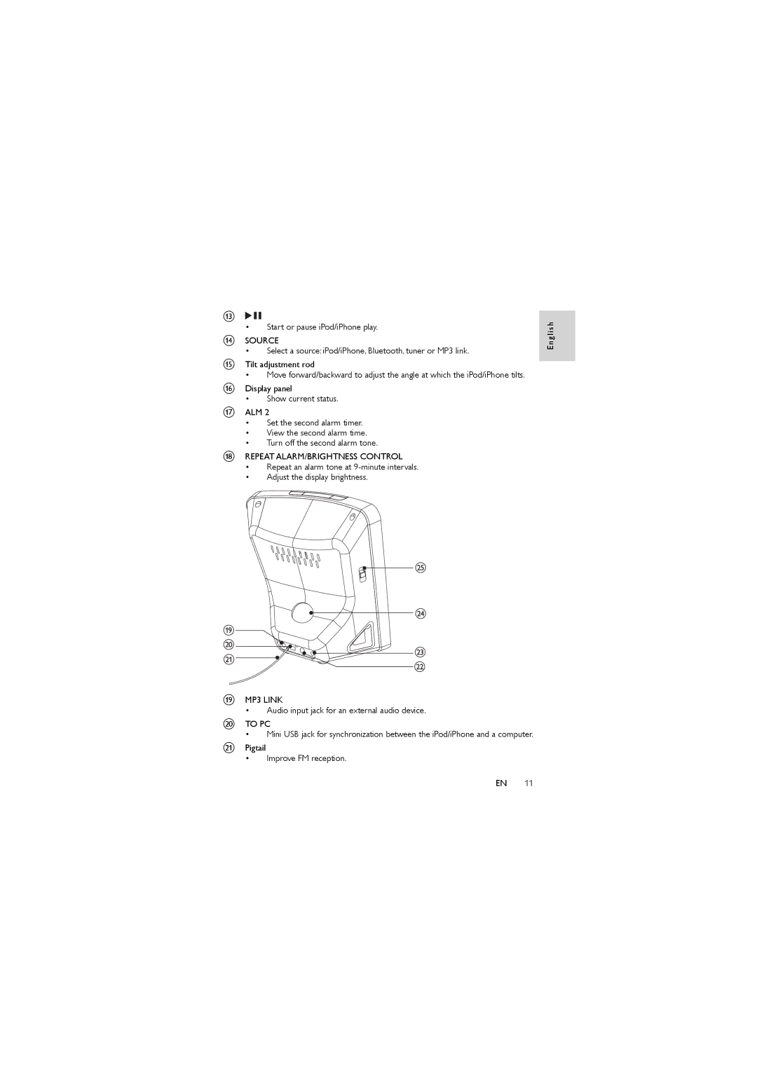 Philips DC350/37 user manual Pigtail Improve FM reception G l i s h 