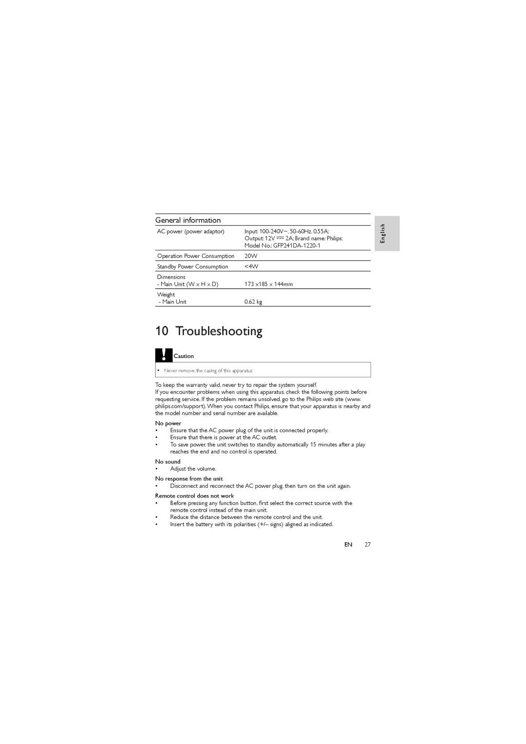 Philips DC350/37 user manual Troubleshooting, General information 