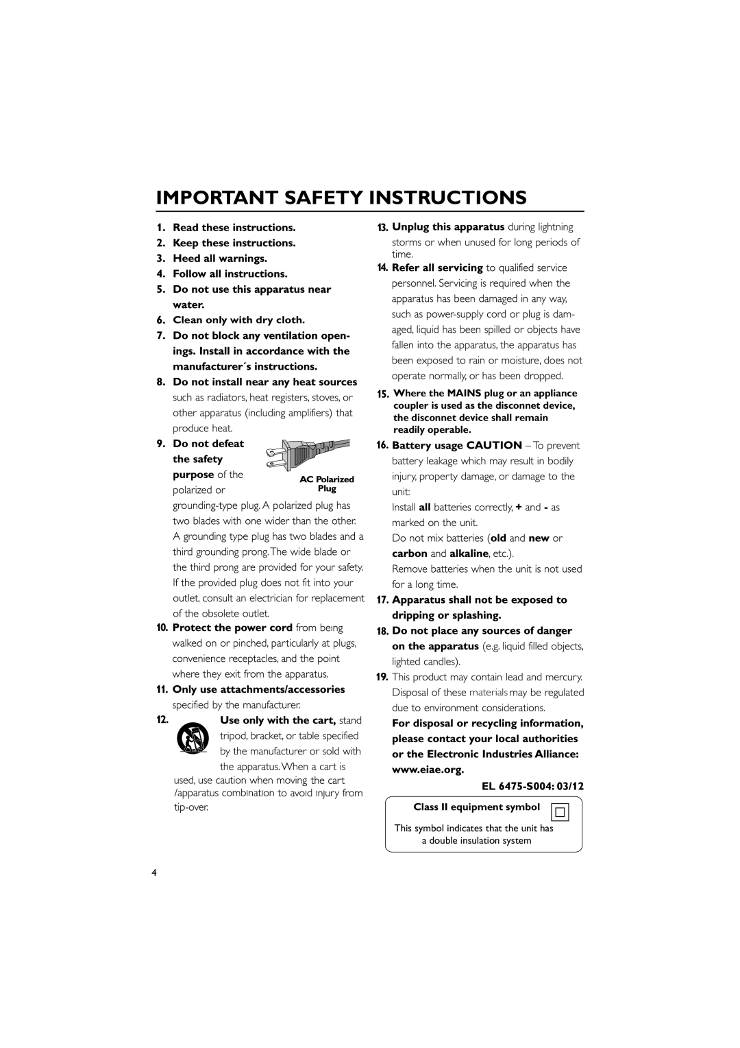 Philips DC912 quick start Materials, Class II equipment symbol 