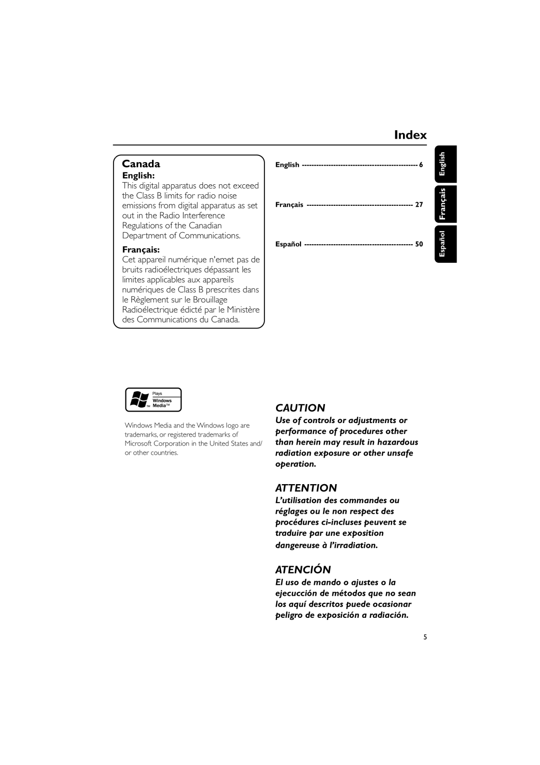 Philips DC912 quick start Index, English, Français 