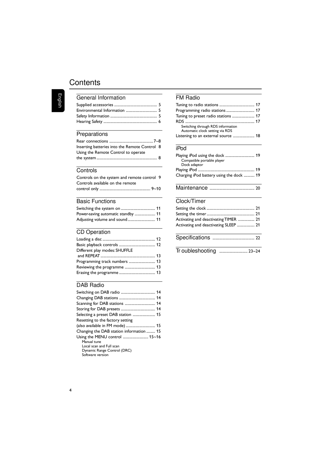 Philips DCB146 user manual Contents 