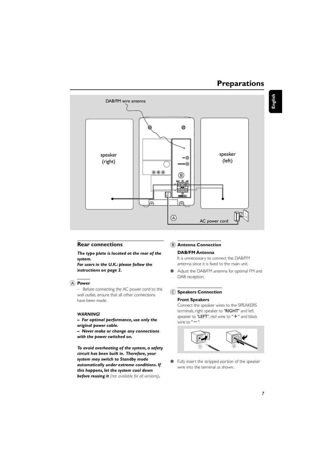 Philips DCB146 user manual Preparations, Rear connections 