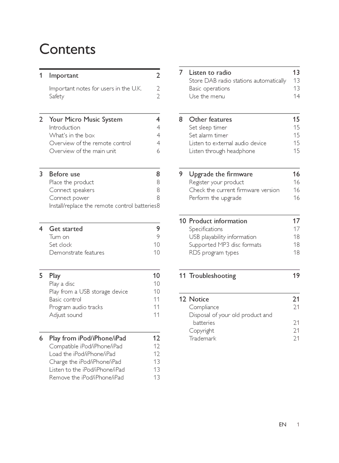 Philips DCB2020 user manual Contents 