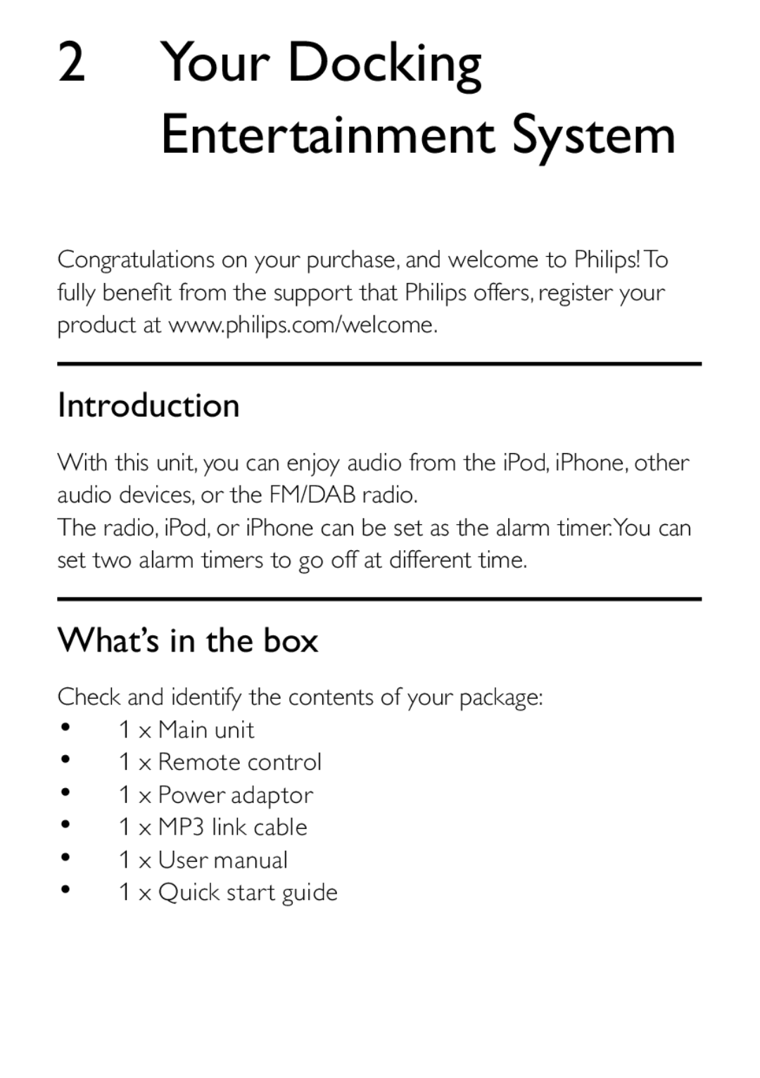 Philips DCB242 user manual Introduction, What’s in the box 