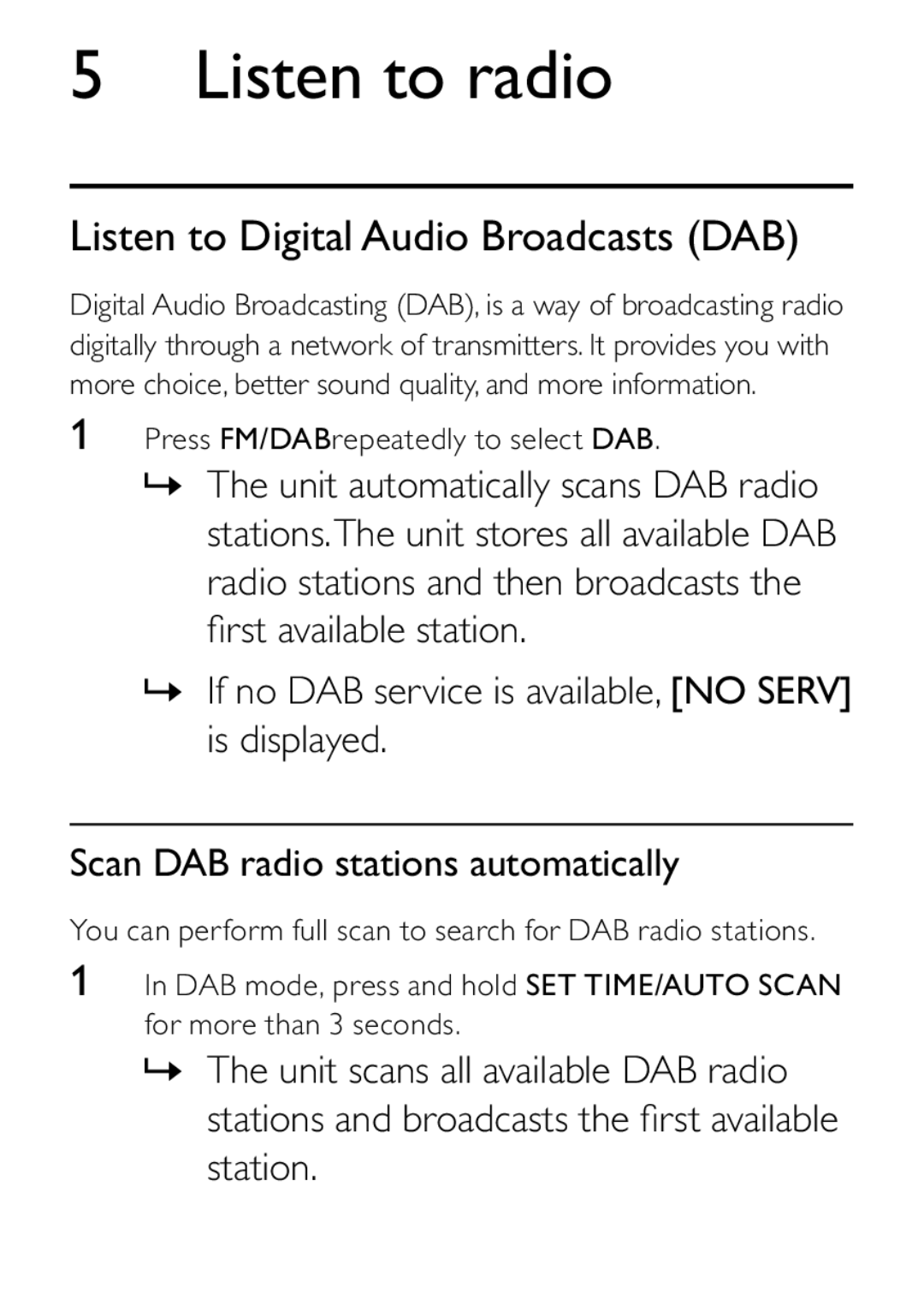 Philips DCB242 user manual Listen to radio, Listen to Digital Audio Broadcasts DAB 