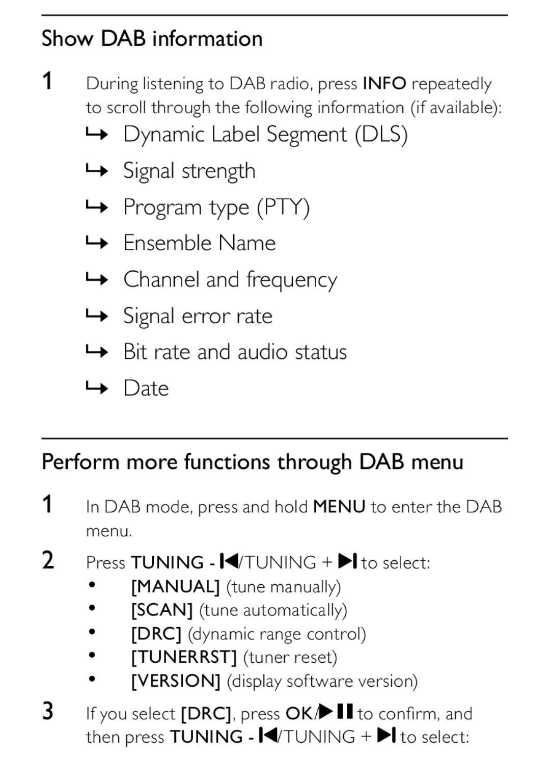 Philips DCB242 user manual Show DAB information 