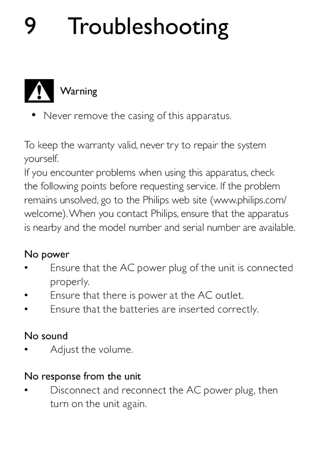 Philips DCB242 user manual Troubleshooting 