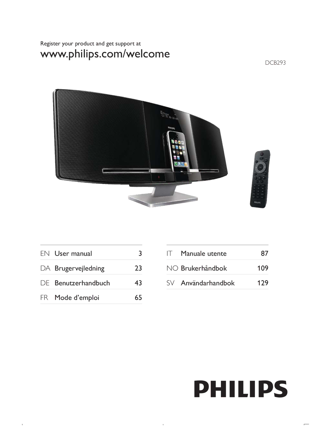 Philips user manual Register your product and get support at DCB293 